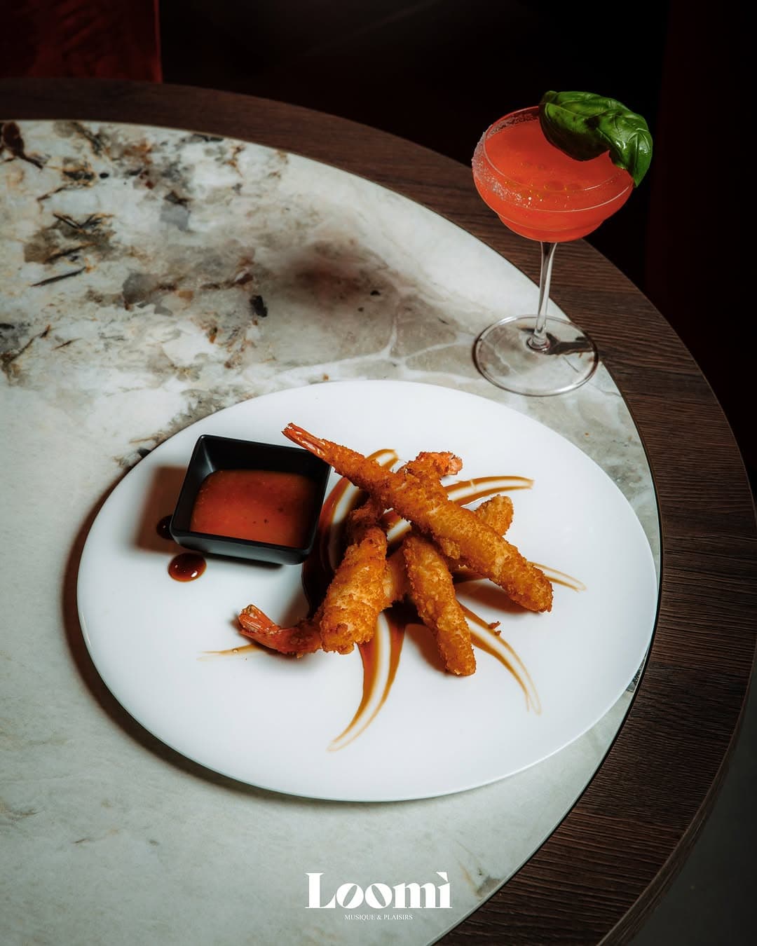 Gamberi fritti con cocktail